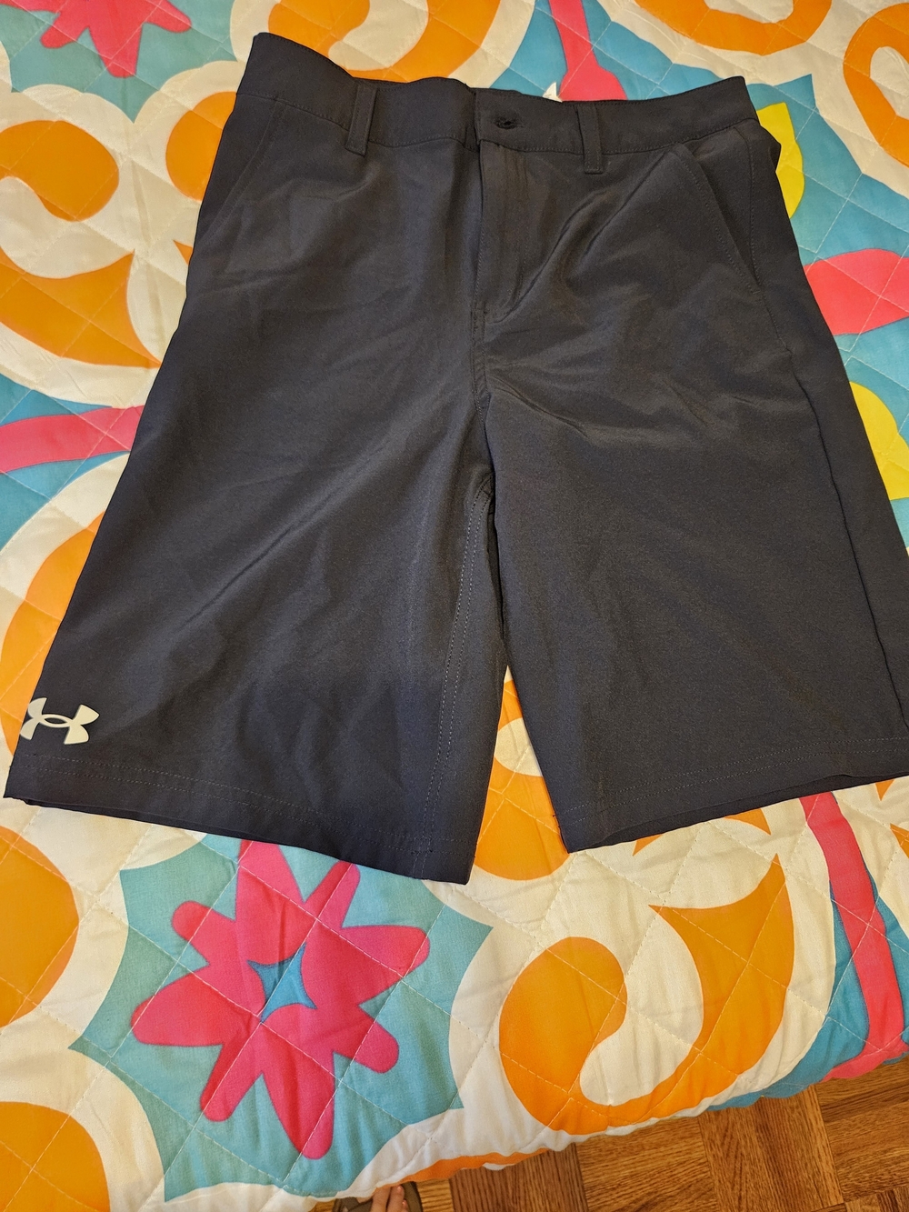 Under Armour Boys Black Athletic Shorts with Logo